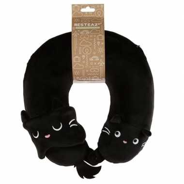 Zwarte kat/poes nekkussen met slaap dieren masker reisset voor kinder